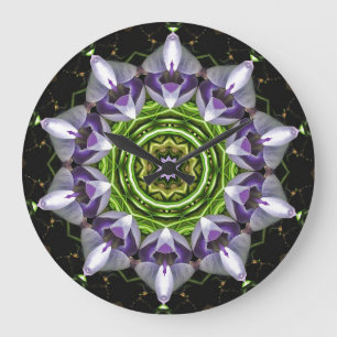 Purple Floral Mandala Kaleidoscope Art Large Clock