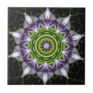 Purple Floral Mandala Kaleidoscope Art Tile