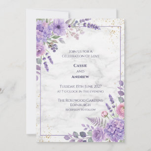 Purple Floral Marble Wedding Invitation