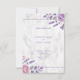 Purple Floral Marble Wedding Save The Date