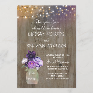 Purple Floral Mason Jar Rustic Rehearsal Dinner Invitation