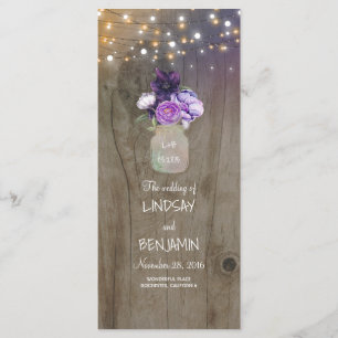 Purple Floral Mason Jar Rustic Wedding Programs Programme