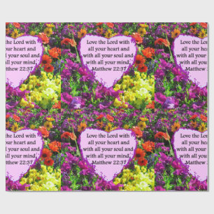 PURPLE FLORAL MATTHEW 22:37 PHOTO DESIGN WRAPPING PAPER