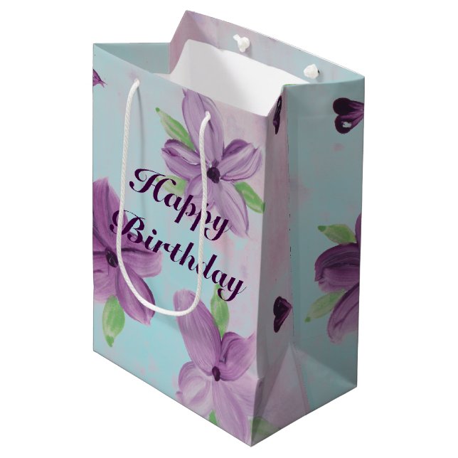 Purple Floral Medium Sized Gift-Bag With Blue Gift Bag (Front Angled)