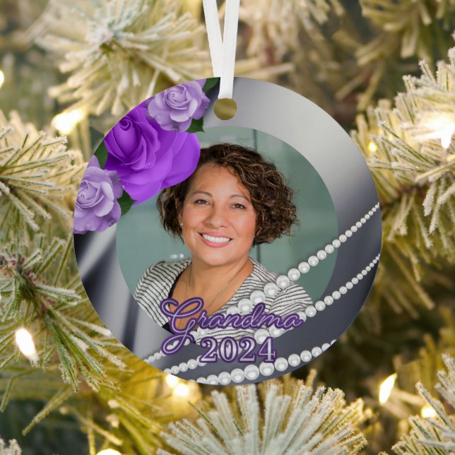 Purple floral memorial ornament for grandma (Insitu)