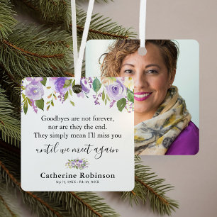 Purple Floral Memorial Photo Christmas Metal Tree Decoration