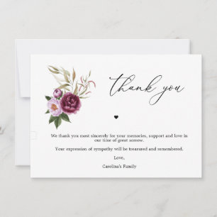 Purple Floral Memorial Service Thank You Cards