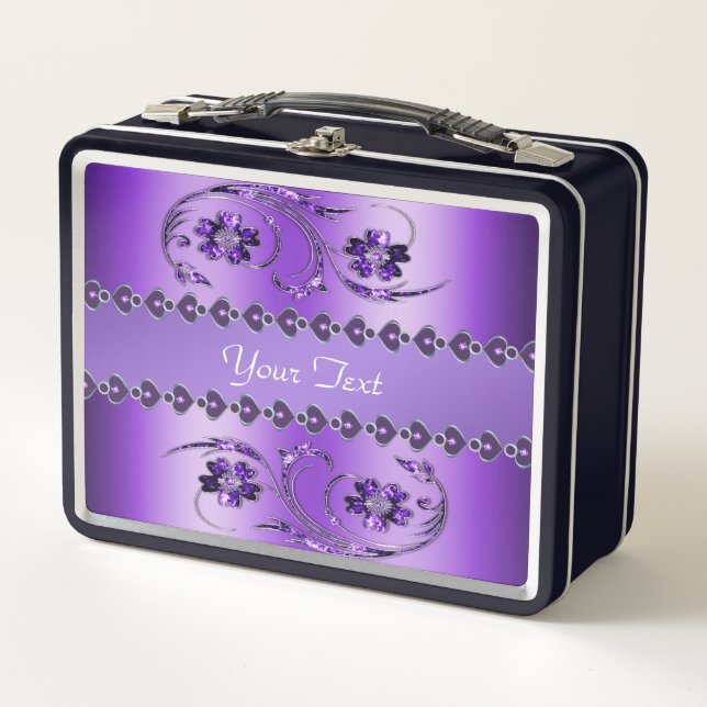 Purple Floral Metal Lunch Box (Front)
