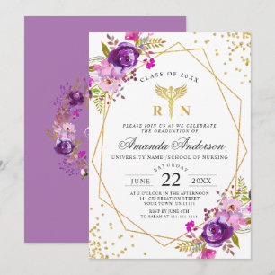 Purple Floral Modern Nursing School Graduation Invitation