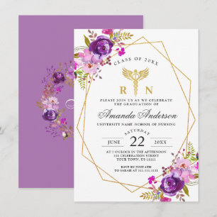 Purple Floral Modern Nursing School Graduation Invitation