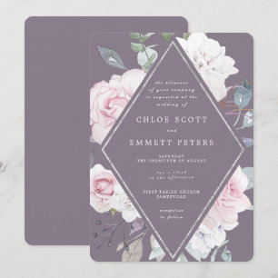 Purple Floral Modern Waterolor Wedding Invitation