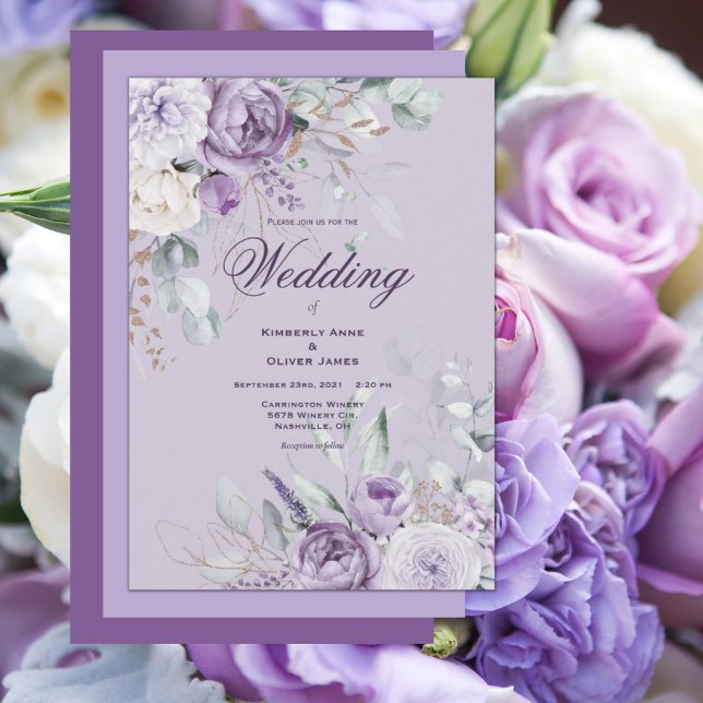Purple Floral Modern Wedding Invitation (Creator Uploaded)