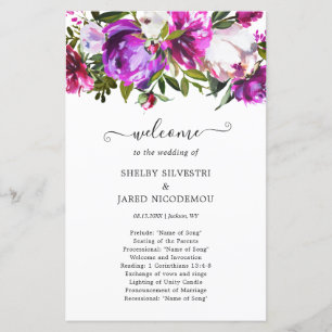 Purple Floral Modern Wedding Program