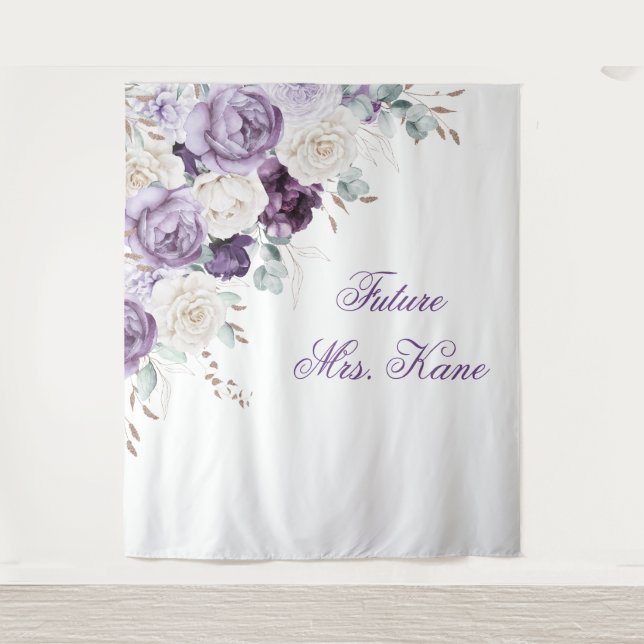 Purple Floral Modern Wedding Tapestry (Front)
