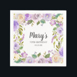 Purple Floral Monogram 70th Birthday Napkin<br><div class="desc">Beautiful napkin for your 70th birthday party celebration. Purple and white roses create a beautiful floral frame. The birthday celebrant's name,  70th Birthday and date are placed in the centre. This item is part of the Rustic Purple Floral Botanical 70th Birthday Party collection.</div>