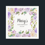 Purple Floral Monogram 90th Birthday Party Napkins<br><div class="desc">Beautiful napkin for your 90th birthday party celebration. Purple and white roses create a beautiful floral frame. The birthday celebrant's name,  90th Birthday and date are placed in the centre. This item is part of the Rustic Purple Floral Botanical 90th Birthday Party collection.</div>
