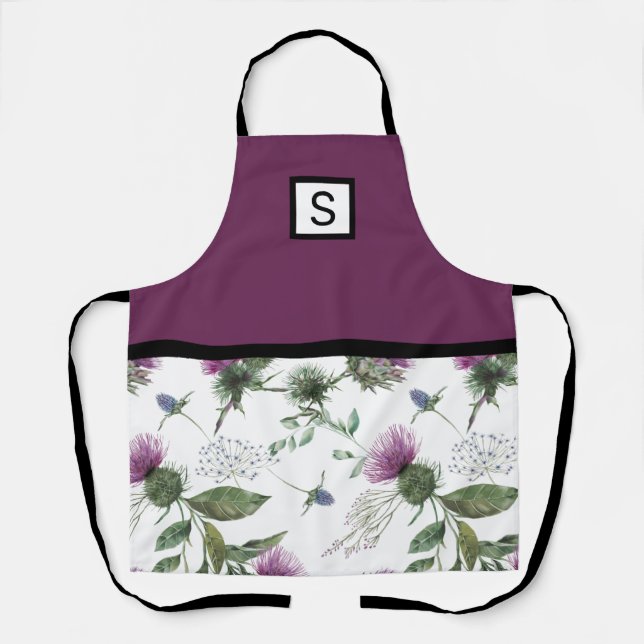 Purple Floral Monogram Apron (Front)