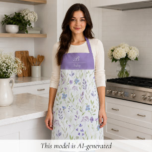 Purple Floral Monogram Apron