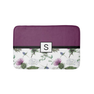 Purple Floral Monogram Bath Mat