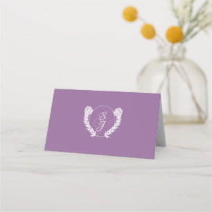 Purple Floral Monogram Lavender Elegant Wedding  Place Card