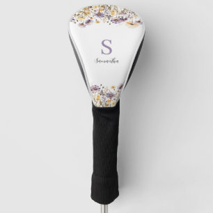 Purple Floral Monogram Name Golf Head Cover