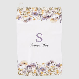 Purple Floral Monogram Name Golf Towel