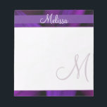 Purple Floral Monogram Notepad<br><div class="desc">The top and bottom are draped in a rich purple and magenta floral. A matching purple horizontal band in the title area serves as a backdrop to your name or choice of text in a pretty white script. The writing area features your initial in a large lavender script. Artwork and...</div>