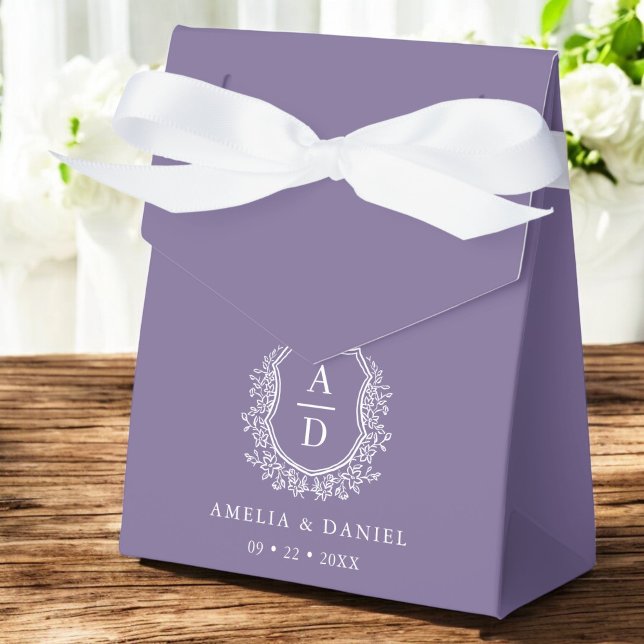 Purple Floral Monogram Wedding Crest Modern Favour Box (Creator Uploaded)