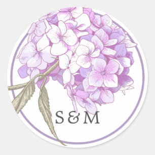 Purple Floral Monogram Wedding Invitation Classic Round Sticker