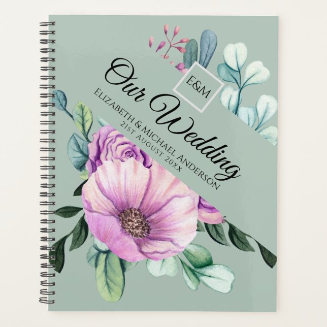 Purple Floral Monogram WEDDING PLANNER Newlyweds (Front)