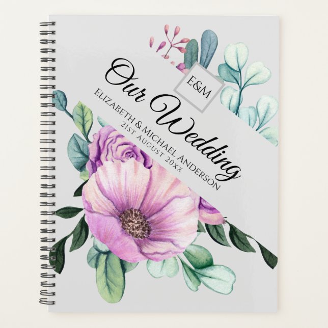 Purple Floral Monogram WEDDING PLANNER Newlyweds (Front)