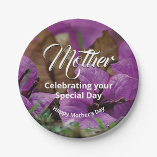 Purple Floral MOTHER'S DAY BIRTHDAY Celebration Paper Plate