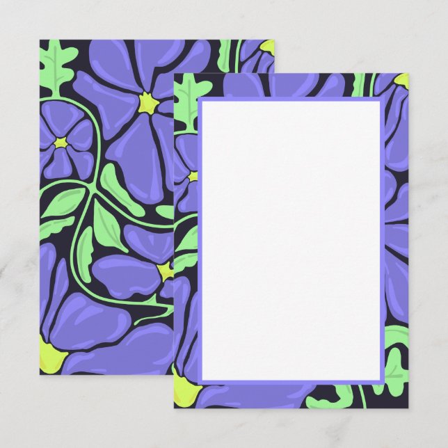 Purple Floral Motif Flat Thank You Card (Front/Back)