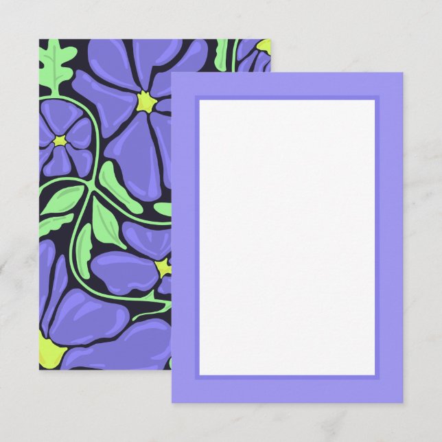Purple Floral Motif Flat Thank You Card (Front/Back)