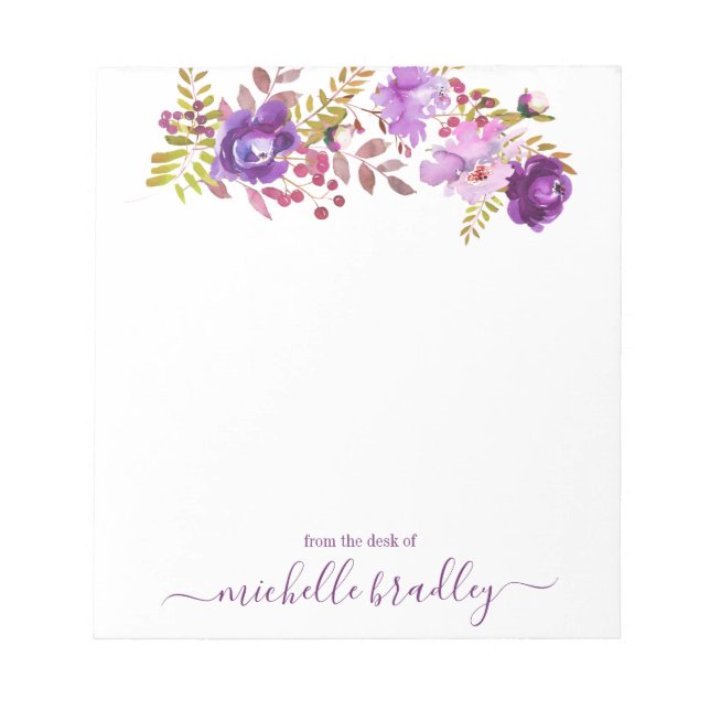 Purple Floral Name From The Desk Of  Notepad (Front)