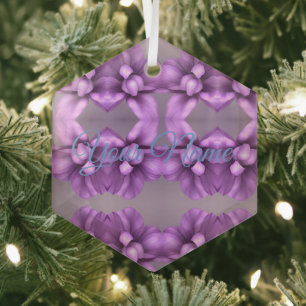 Purple Floral NAME Gift - Customisable Flower  Glass Tree Decoration