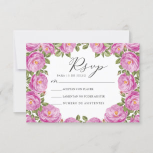 Purple Floral Nuestra Boda Spanish Wedding RSVP Invitation