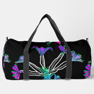 Purple Floral On Black Basketball Football Soccer  Duffle Bag