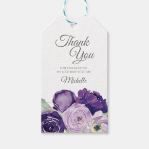 Purple Floral on White Birthday Party Gift Tags