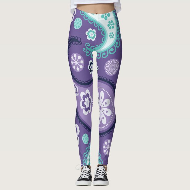 Purple Floral Paisley Fun Leggings (Front)