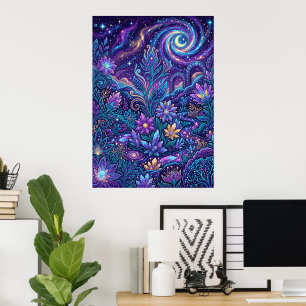 Purple Floral Paisley Swirl Poster Vibrant Boho