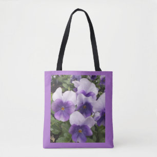 Purple Floral Pansies Flowers Tote