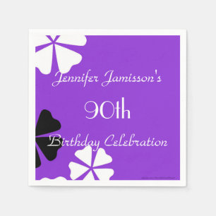 Purple Floral Paper Napkins, 90th Birthday Party Napkin