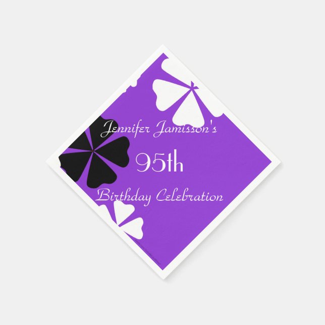 Purple Floral Paper Napkins, 95th Birthday Party Napkin (Corner)