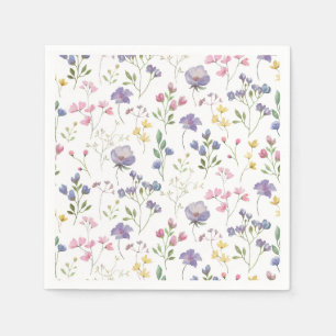 Purple Floral Paper Napkins, Botanical Party Napkin