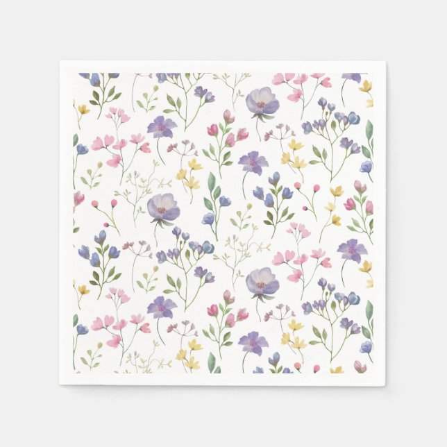 Purple Floral Paper Napkins, Botanical Party  Napkin (Front)