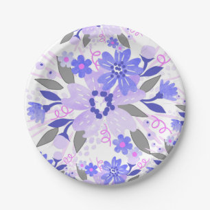Purple Floral Paper Plate