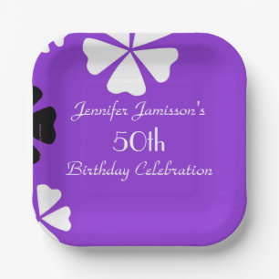 Purple Floral Paper Plates, 50th Birthday Party Plate