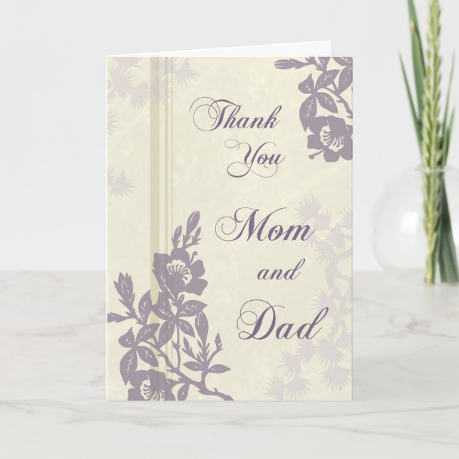 Purple Floral Parents  Wedding Day Thank You Card (Front)