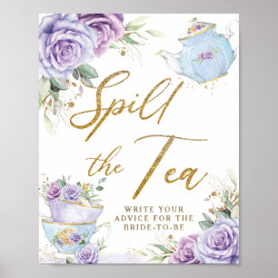 Purple Floral Party Bridal Shower Spill The Tea Poster